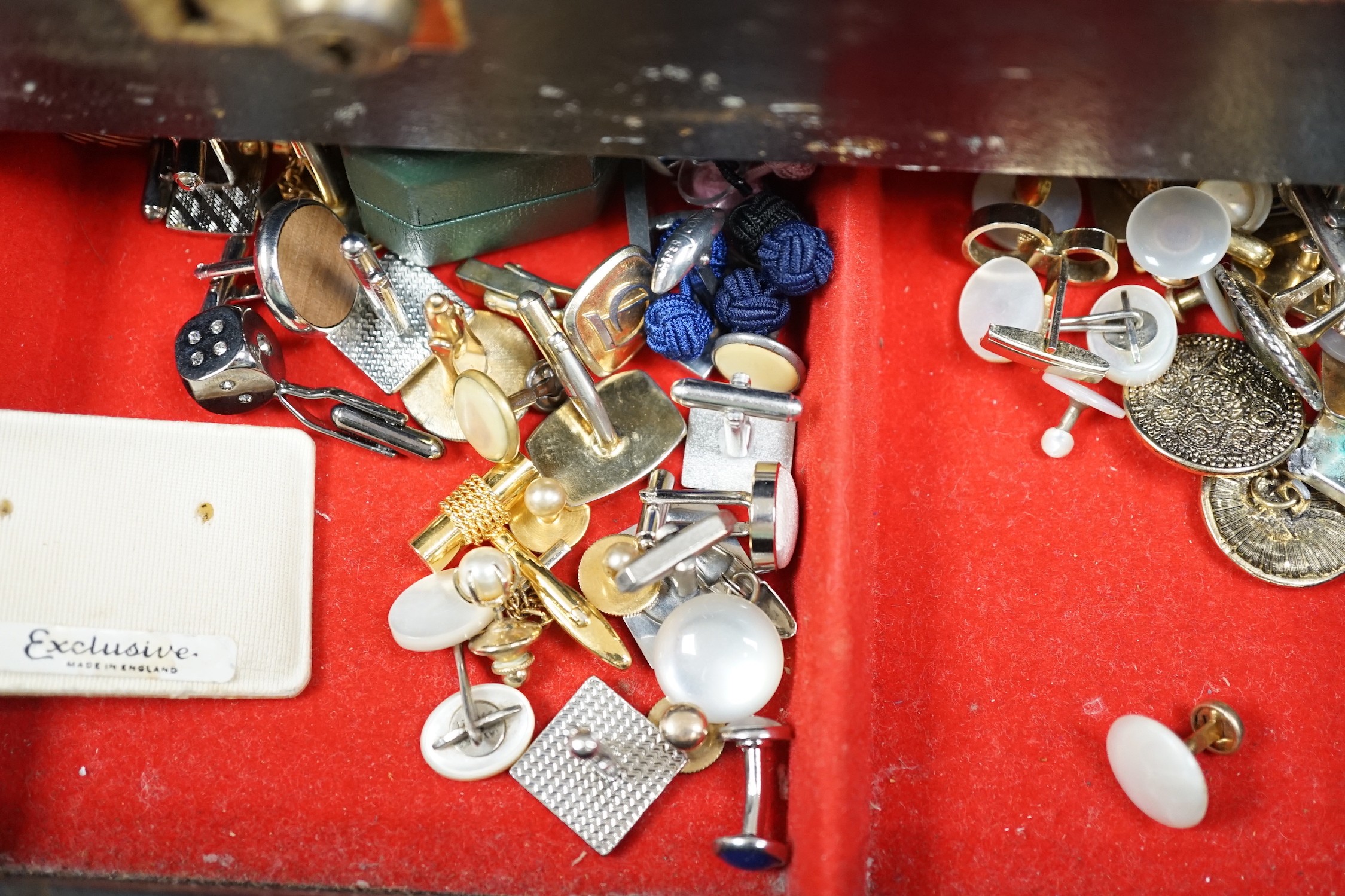 A group of assorted costume cufflinks, etc.